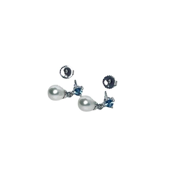 Honora Sterling Silver, Pearls And Blue Topaz Rhinestone Earrings (5977-1-2) - Picture 9 of 9